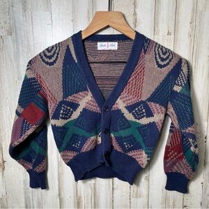 Vtg 90s Kids Button Cardigan Knit Sweater‎ Geomtric Grandpa Multicolor Size 4